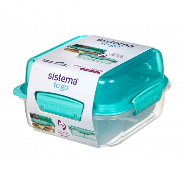SISTEMA To Go LunchStack Square 1,24 l turkusowy - lunch box / śniadaniówka plastikowa trzykomorowa