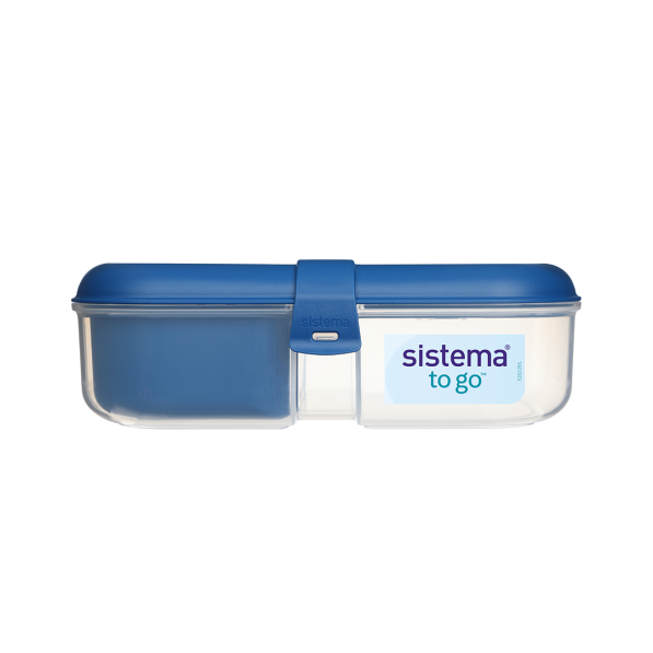 SISTEMA To Go Ribbon Lunch 1,1 l niebieski - lunch box trzykomorowy z pojemnikiem na jogurt