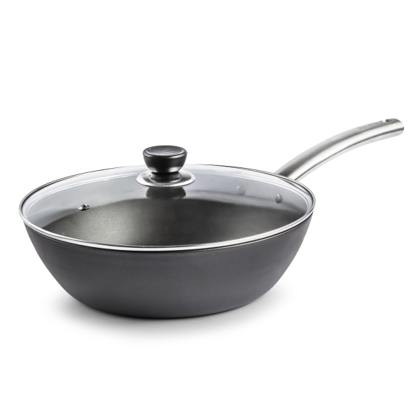 SKOTTSBERG Carbon Steel 28 cm - patelnia / wok ze stali węglowej nieprzywierający z pokrywką