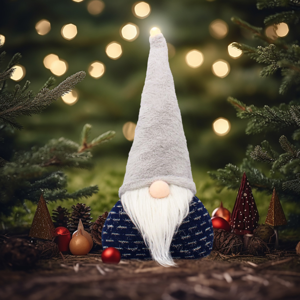 Skrzat świąteczny skandynawski ze świecącą czapką GRANATOWY 47,5 cm