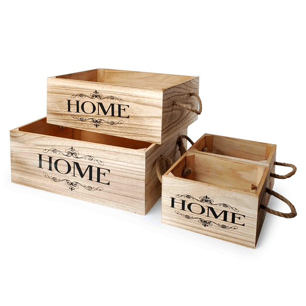 Skrzynki drewniane ozdobne HOME BRĄZOWE 4 szt.