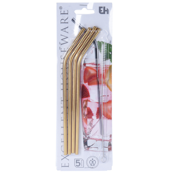 Słomki wielorazowe do napojów i drinków ze stali nierdzewnej ze szczoteczką EXCELLENT HOUSEWARE 20,5 cm 4 szt.