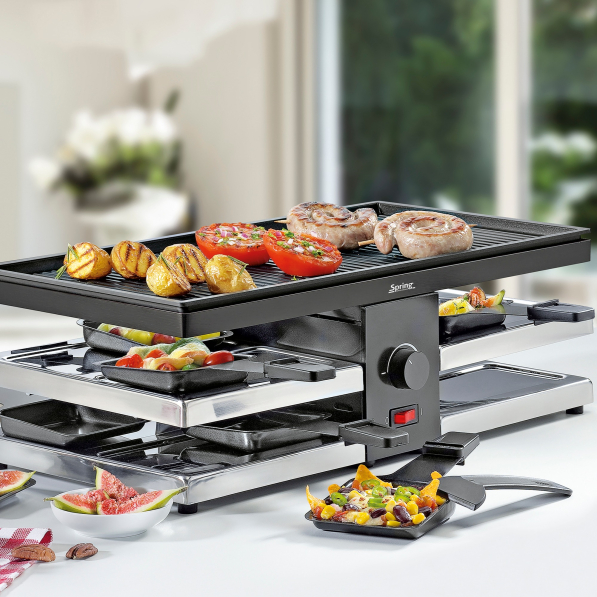 SPRING Fun 1300 W - grill elektryczny stołowy ze stali nierdzewnej z akcesoriami