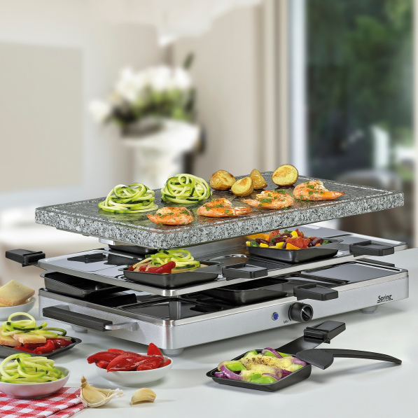 SPRING Raclette Classic 1200 W - grill elektryczny stołowy granitowy z akcesoriami