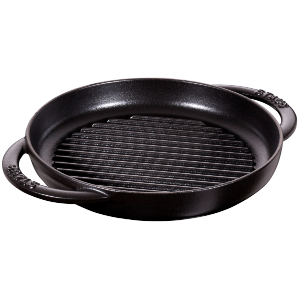 STAUB 22 cm czarna - patelnia grillowa żeliwna