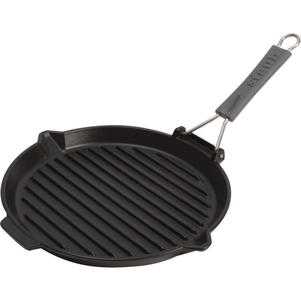 STAUB 27 cm - patelnia grillowa nieprzywierająca ze składaną rączką