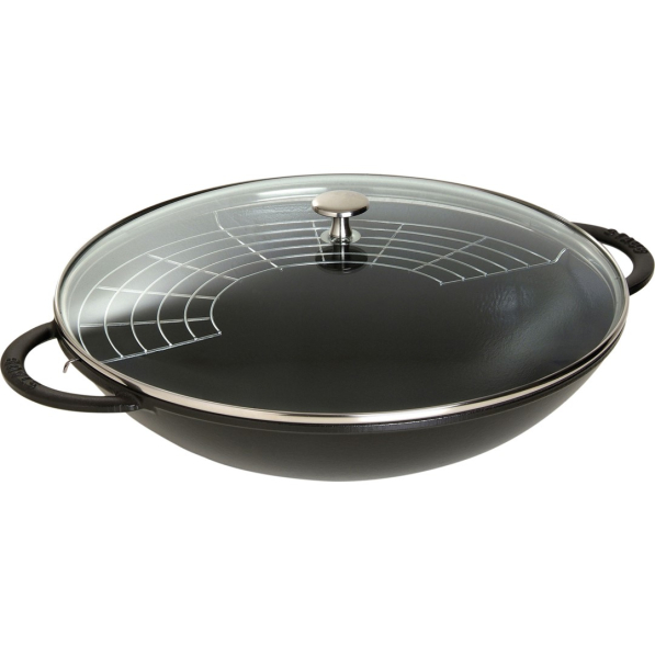 STAUB Cast 37 cm - patelnia / wok żeliwny z pokrywką
