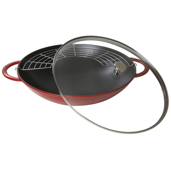 STAUB Cast 37 cm - patelnia / wok żeliwny z pokrywką