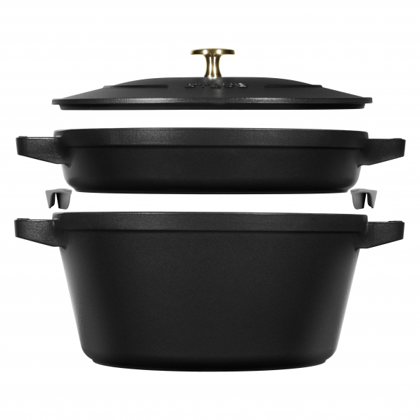 STAUB Cast Iron 4,2 l czarny - garnek żeliwny z pokrywką i patelnią