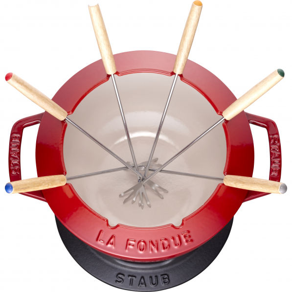 STAUB Fondue 1,6 l czerwony - zestaw do fondue żeliwny