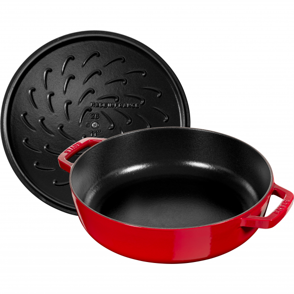 STAUB Stewing 28 cm czerwona - patelnia żeliwna z pokrywką