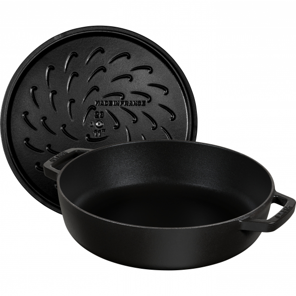 STAUB Tigaie 28 cm czarna - patelnia żeliwna z pokrywką