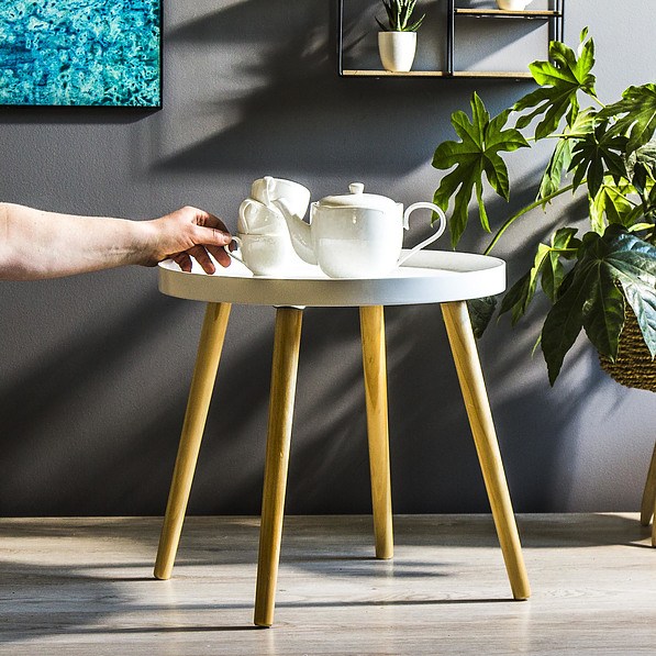 Stolik kawowy drewniany MESA BIAŁY 48 cm