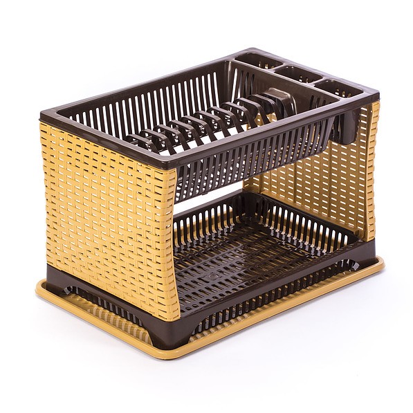 Suszarka do naczyń plastikowa RATTAN DWUPOZIOMOWA BRĄZOWA 41,5 x 27 cm