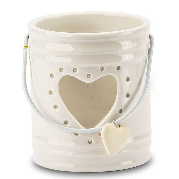Świecznik świąteczny tealight ceramiczny WHITE HEART BIAŁY 8,5 cm