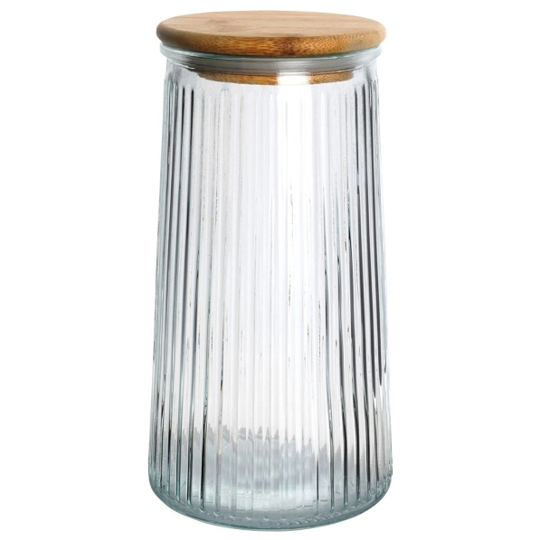 Świecznik szklany z bambusową pokrywką EXCELLENT HOUSEWARE 21 cm