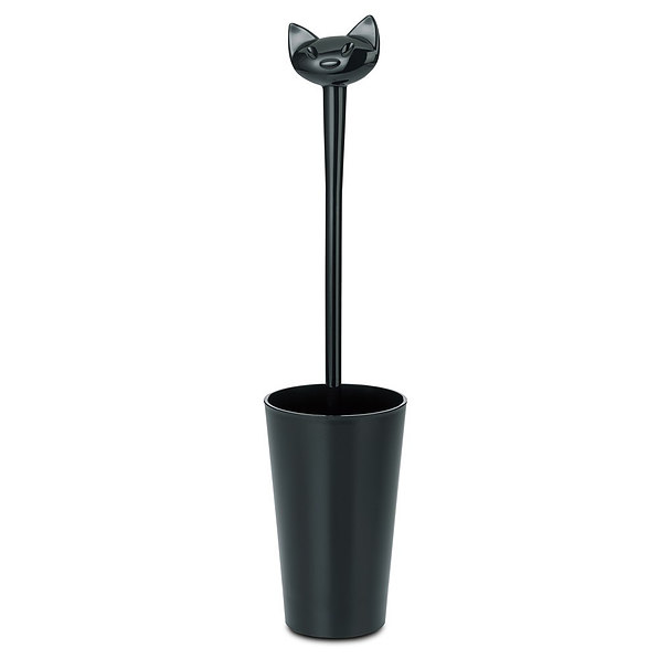 KOZIOL Miaou czarna - szczotka do wc z pojemnikiem plastikowym