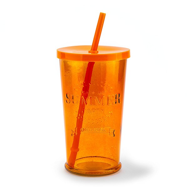 Szklanka do napojów szklana ze słomką SUMMER PARTY POMARAŃCZOWA 460 ml