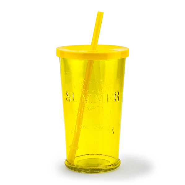 Szklanka do napojów szklana ze słomką SUMMER PARTY ŻÓŁTA 460 ml