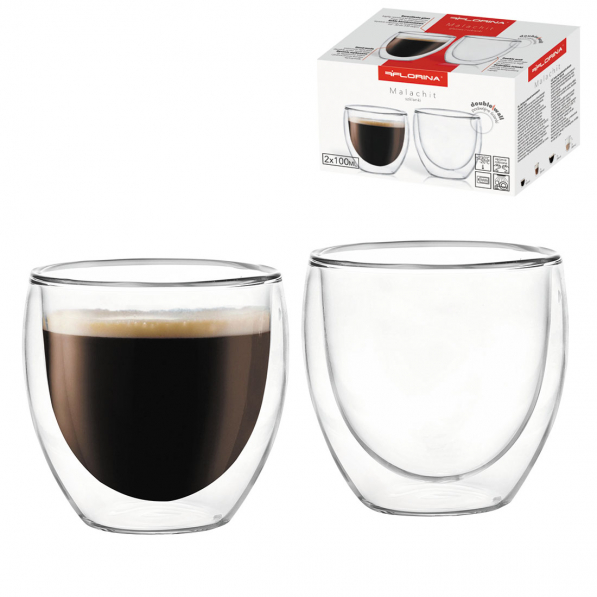 Szklanki do espresso termiczne z podwójnymi ściankami szklane FLORINA MALACHIT 100 ml 2 szt.