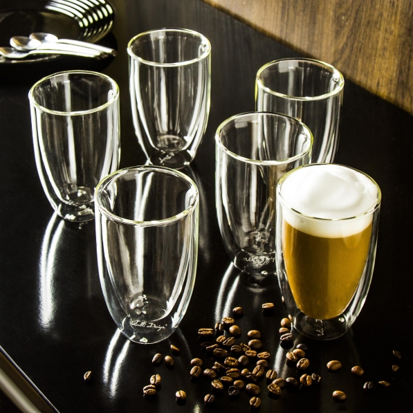 VIALLI DESIGN Amo 350 ml 6 szt. - szklanki do kawy i herbaty termiczne z podwójnymi ściankami szklane