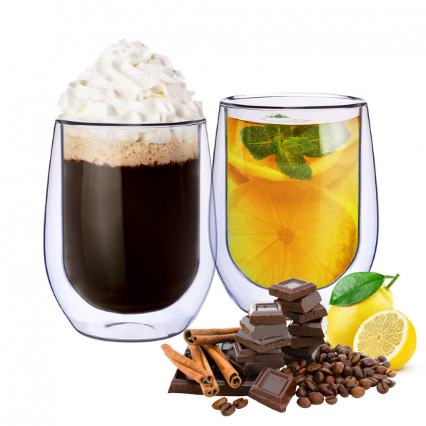 Szklanki do kawy i herbaty termiczne z podwójnymi ściankami szklane ANDREA COLOR NIEBIESKIE 300 ml 2 szt.