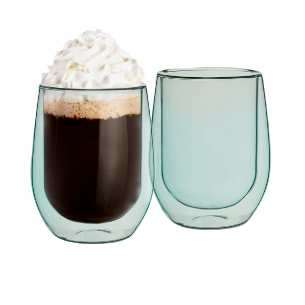 Szklanki do kawy i herbaty termiczne z podwójnymi ściankami szklane ANDREA COLOR ZIELONE 300 ml 2 szt.