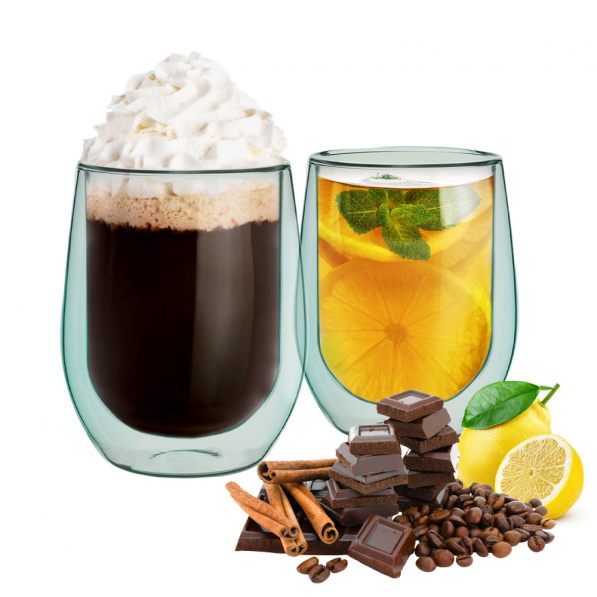 Szklanki do kawy i herbaty termiczne z podwójnymi ściankami szklane ANDREA COLOR ZIELONE 300 ml 2 szt.