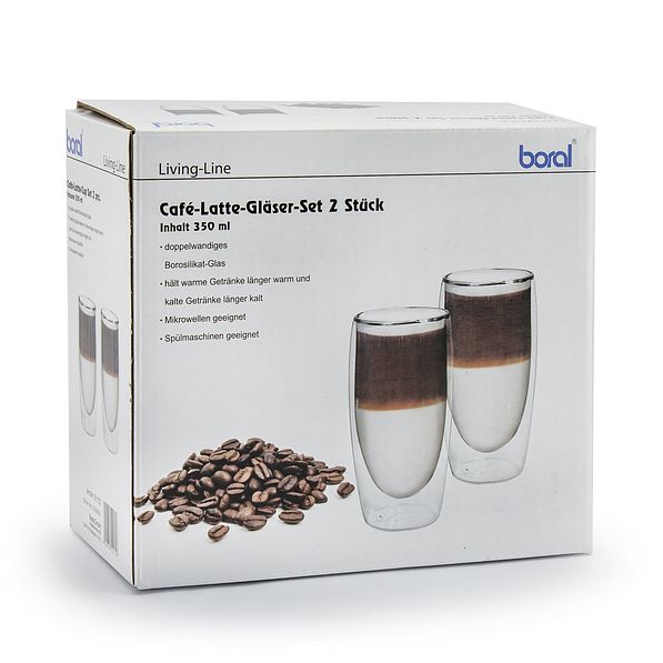 Szklanki do kawy latte termiczne z podwójnymi ściankami szklane BORAL DOPPELWANDIGE 350 ml 2 szt. 