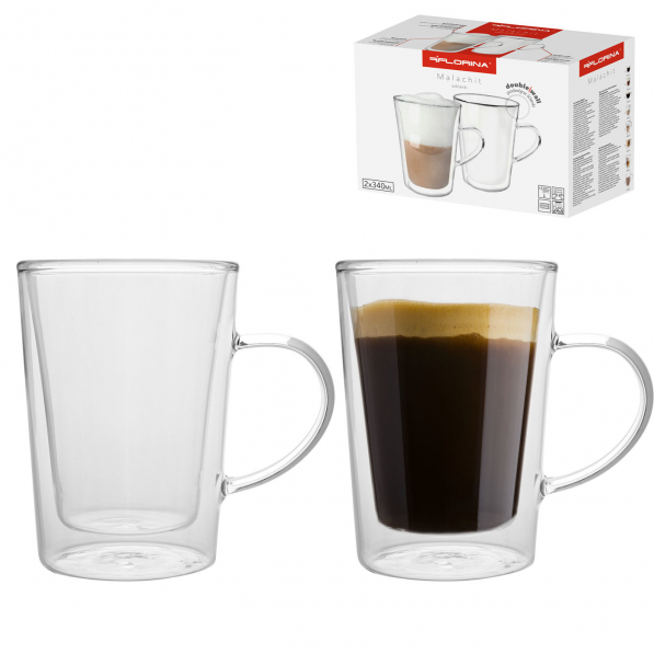 Szklanki do latte termiczne z podwójnymi ściankami szklane FLORINA MALACHIT 340 ml 2 szt.