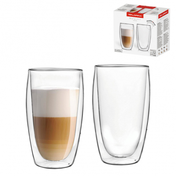 Szklanki do latte termiczne z podwójnymi ściankami szklane FLORINA MALACHIT 450 ml 2 szt.