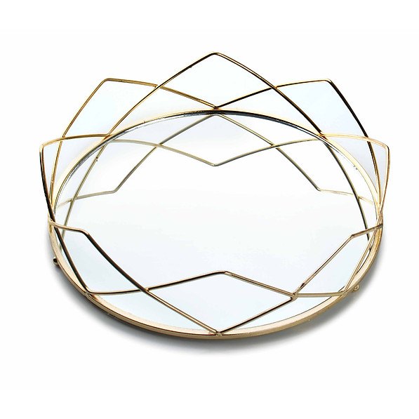 Taca dekoracyjna metalowa okrągła CEDRIC CROWN ZŁOTA 26,5 cm