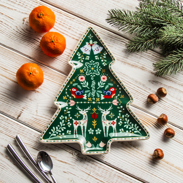 Talerz / półmisek świąteczny choinka porcelanowy EASY LIFE CHRISTMAS FOLK 25 x 20 cm