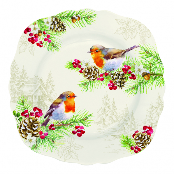 Talerz deserowy porcelanowy EASY LIFE WINTER ROBIN 20 cm