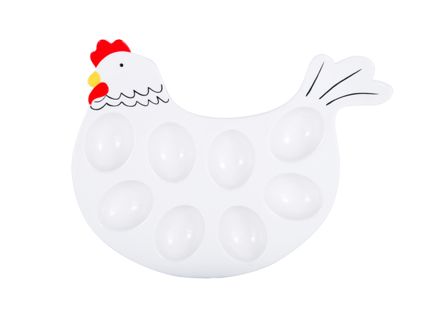 Talerz na jajka porcelanowy KURKA CZERWONY DZIÓB 26,5 x 20,5 cm