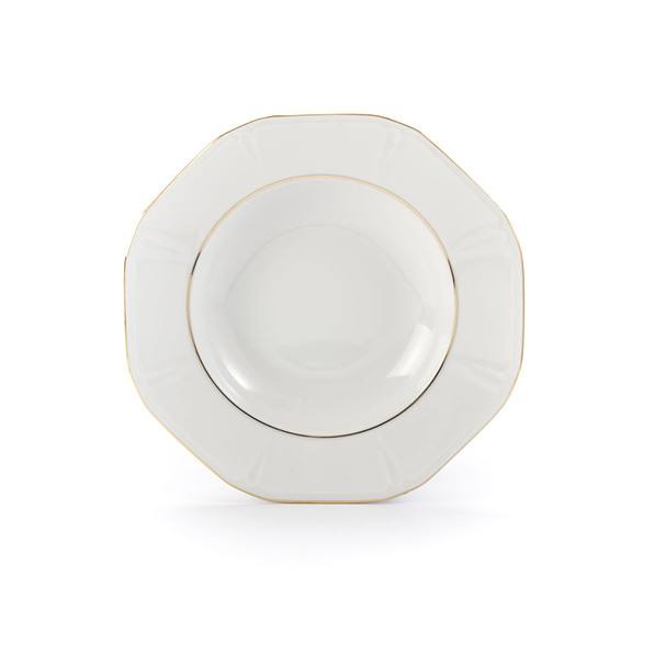 Talerz obiadowy głeboki porcelanowy MARIAPAULA GEOMETRIA ZŁOTA LINIA BIAŁY 24 cm