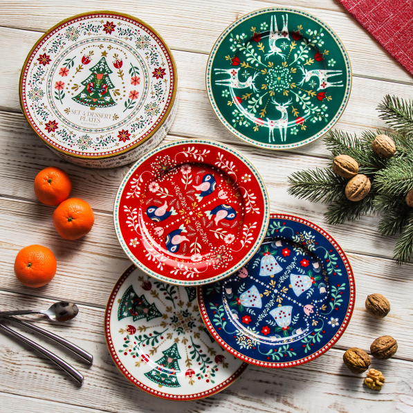 Talerze świąteczne porcelanowe EASY LIFE CHRISTMAS FOLK 4 szt.