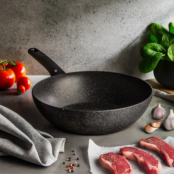 TEFAL Black Stone 28 cm czarna - patelnia / wok nieprzywierający