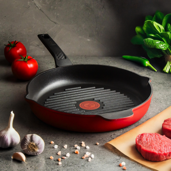 TEFAL Daily Chef Grill 26 cm czerwona - patelnia grillowa nieprzywierająca