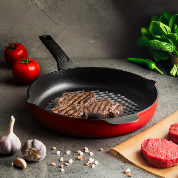 TEFAL Daily Chef Grill 26 cm czerwona - patelnia grillowa nieprzywierająca