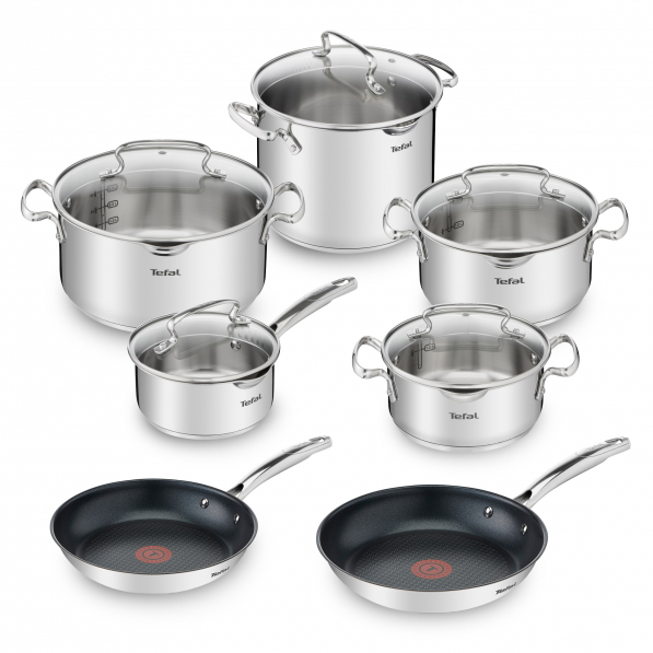 TEFAL Duetto+ - zestaw 5 garnków aluminiowych z pokrywkami i 2 patelni nieprzywierających