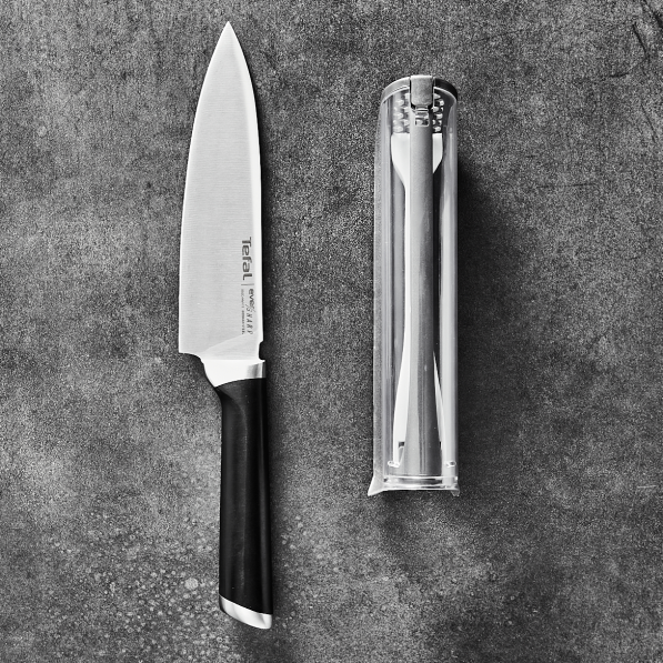 TEFAL Ever Sharp 16,5 cm czarny - nóż szefa kuchni ze stali nierdzewnej z ostrzałką