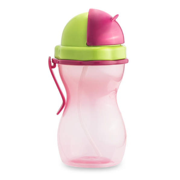 TESCOMA Bambini 0,3 l różowa - butelka dla dzieci plastikowa ze słomką