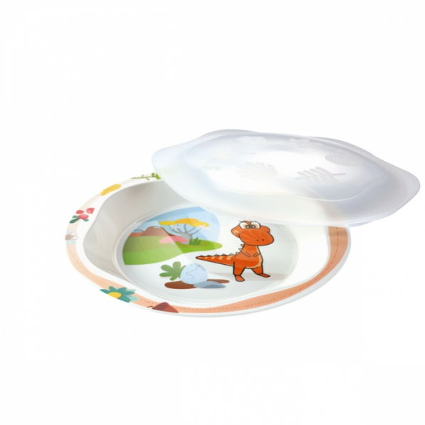 TESCOMA Dino 22 cm biały - talerz deserowy dla dzieci plastikowy z pokrywką