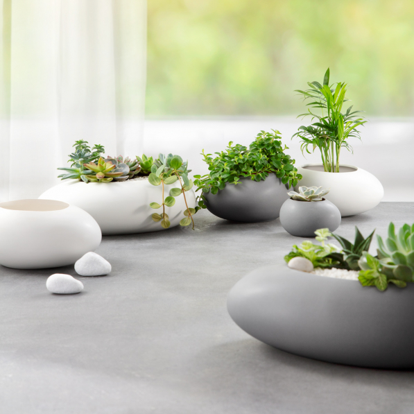 TESCOMA Fancy Home Stones Oval 9,5 cm biała - doniczka / osłonka na kwiaty ceramiczna