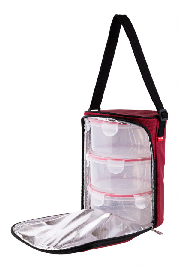 TESCOMA Freshbox 1,5 l 3 szt. czerwone - pojemniki na żywność plastikowe w torbie termoizolacyjnej