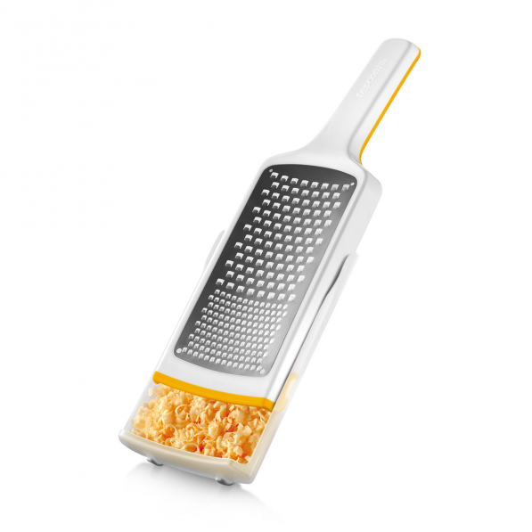 TESCOMA Handy X-sharp biała - tarka kuchenna ręczna do sera ze stali nierdzewnej z pojemnikiem