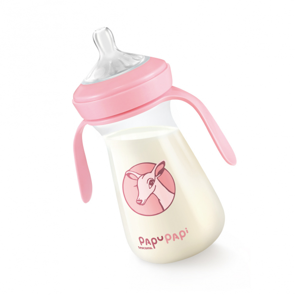 TESCOMA Papu Papi 0,25 l różowa - butelka dla dzieci plastikowa ze smoczkiem antykolkowa