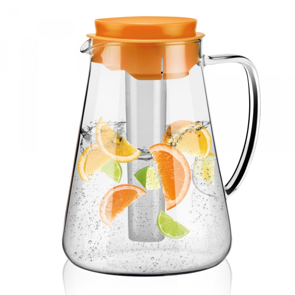 TESCOMA Teo 2,5 l pomarańczowy - dzbanek do wody i napojów szklany z wkładem chłodzącym i zaparzaczem