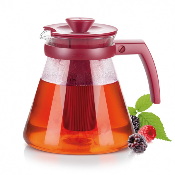 TESCOMA Teo Tone 1,25 l czerwony - dzbanek do herbaty szklany z zaparzaczem
